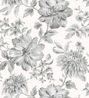 Papel pintado floral vintage tonos grises y blancos Rosette Dream 683610